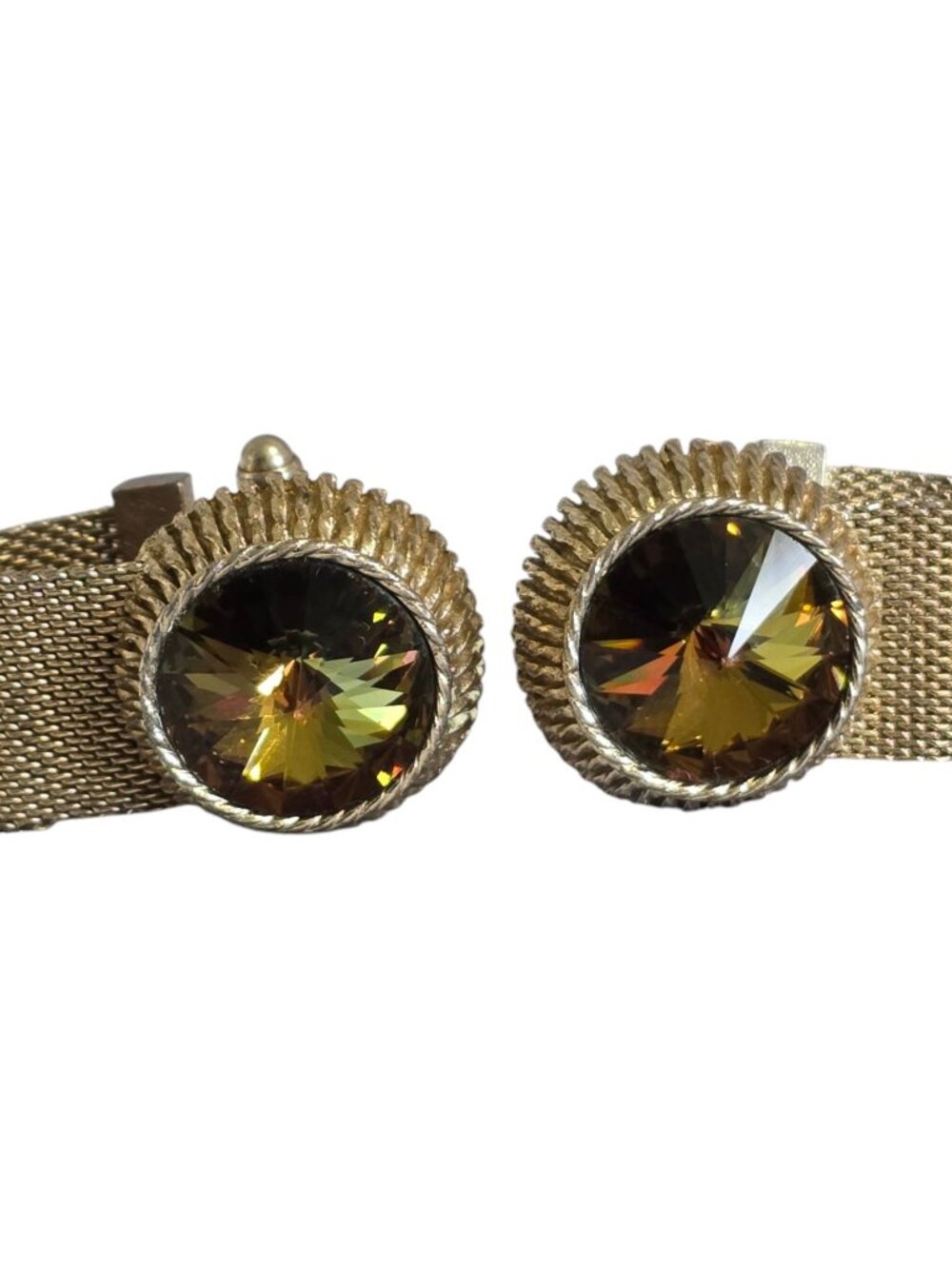Vintage Dante Gold Tone Wrap Around Cufflinks Rivoli Rhinestone Green/Gold Shift